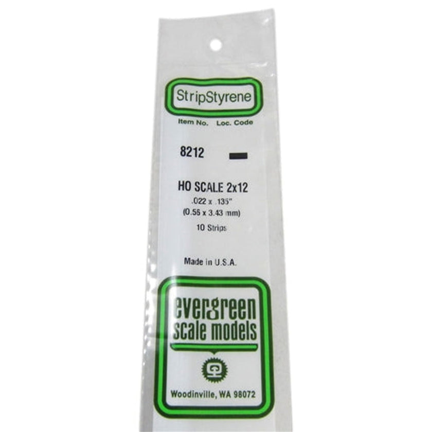 Evergreen Scale Models 8212 Styrene 2x12 .022 x .135