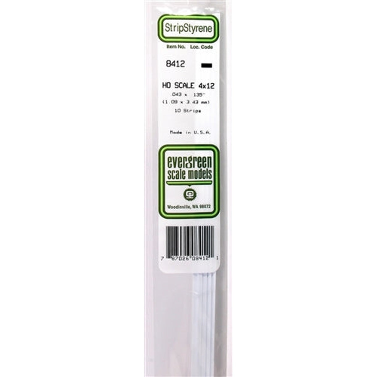 Evergreen Scale Models 8412 Styrene Strip 4x12 .043 x .135 