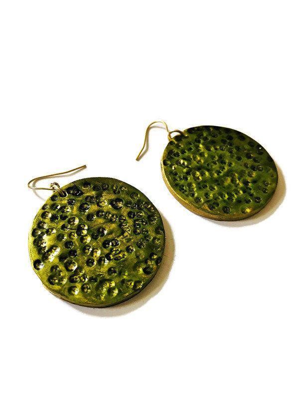Extra Large Disc Dangle Earrings, Handmade – Hammered Metallic Style