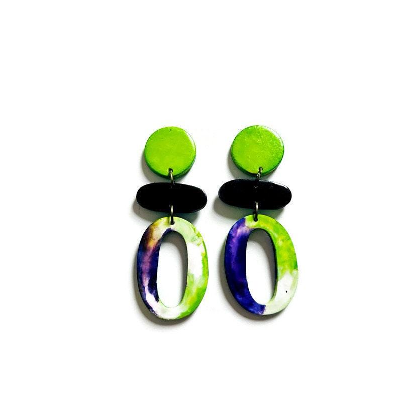 Extra Long Statement Earrings Handmade from Polymer Clay & Painted