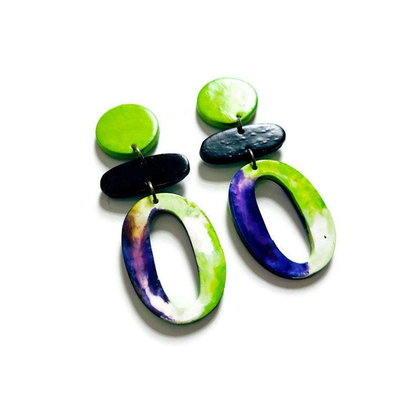 Extra Long Statement Earrings Handmade from Polymer Clay & Painted