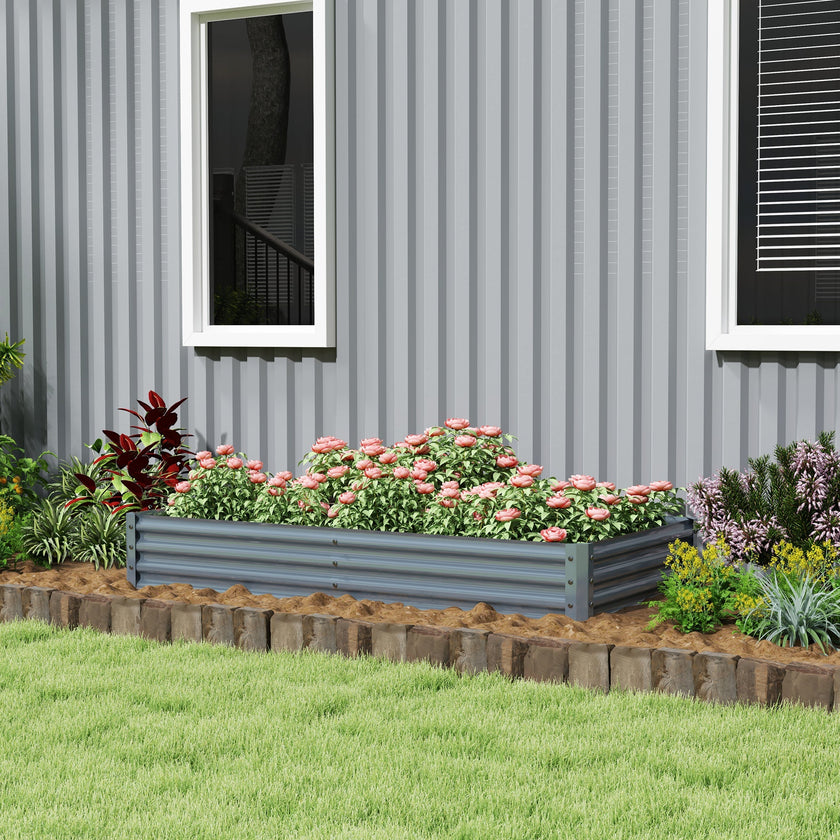 Outsunny 6 x 3 x 1ft Galvanized Raised Garden Bed, Reinforced Outdoor Planter Box with Open Bottom, Silver