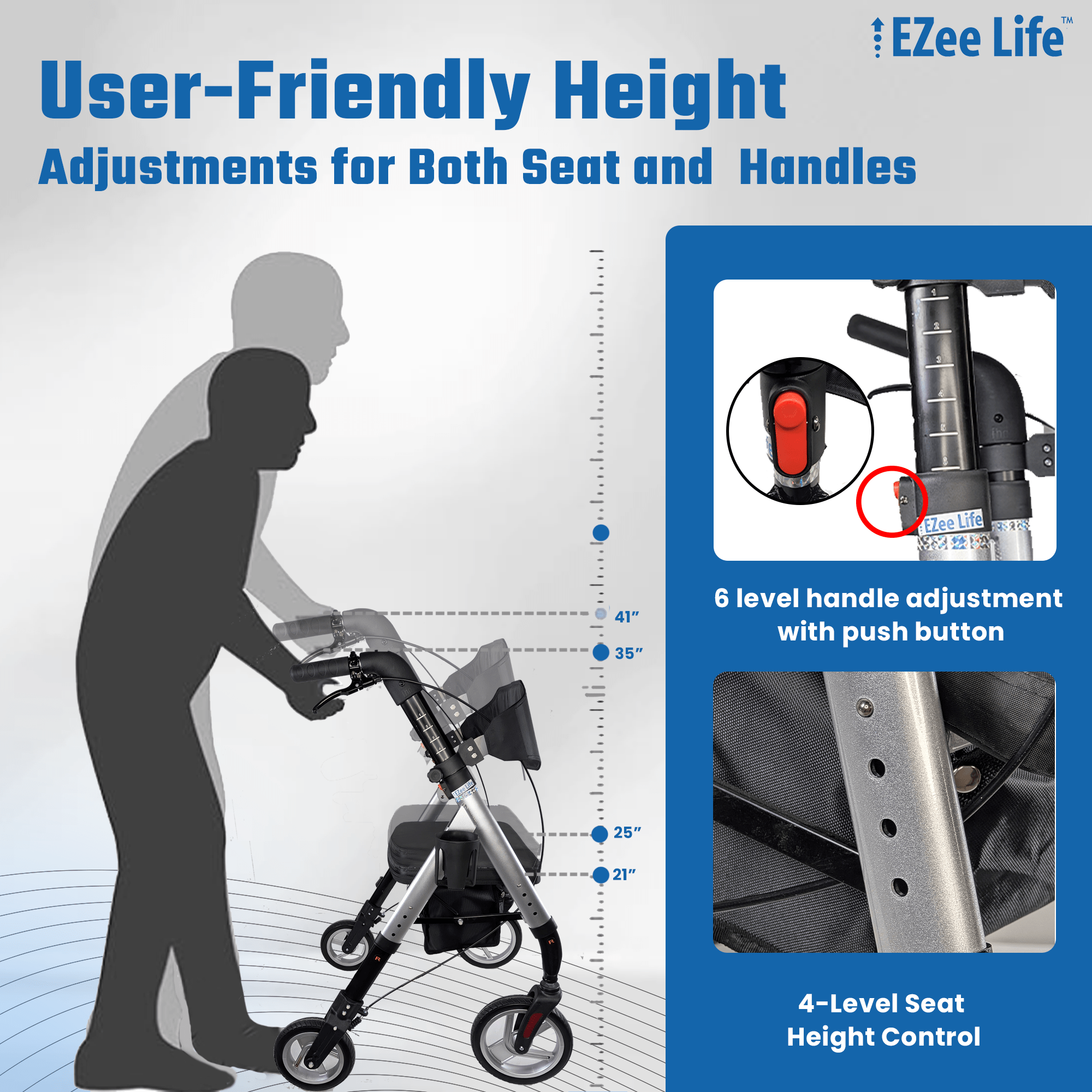 EZee Life Bariatric Rollator CH3019 | Heavy-Duty 400 lb Extra-Wide Walker Canada