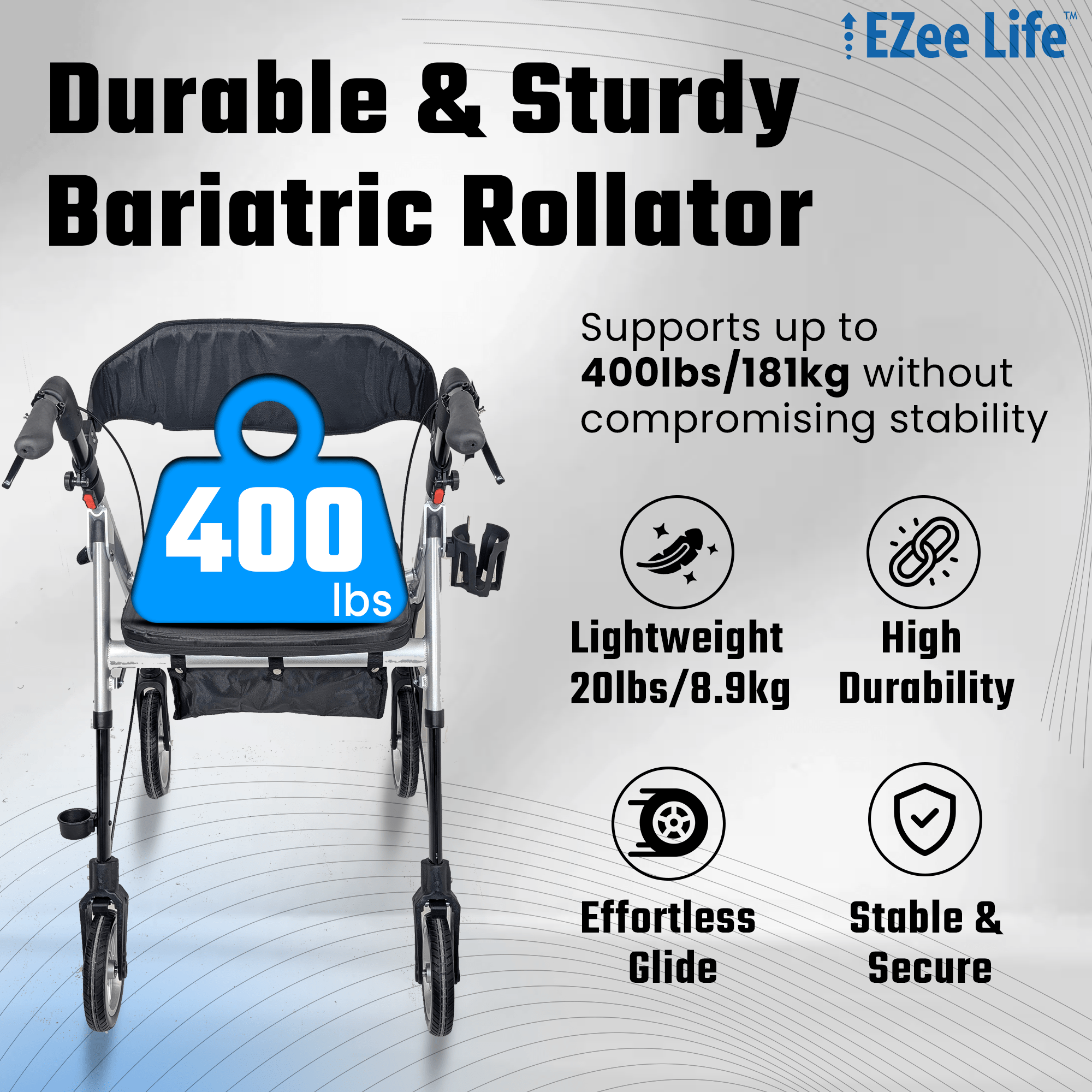 EZee Life Bariatric Rollator CH3019 | Heavy-Duty 400 lb Extra-Wide Walker Canada