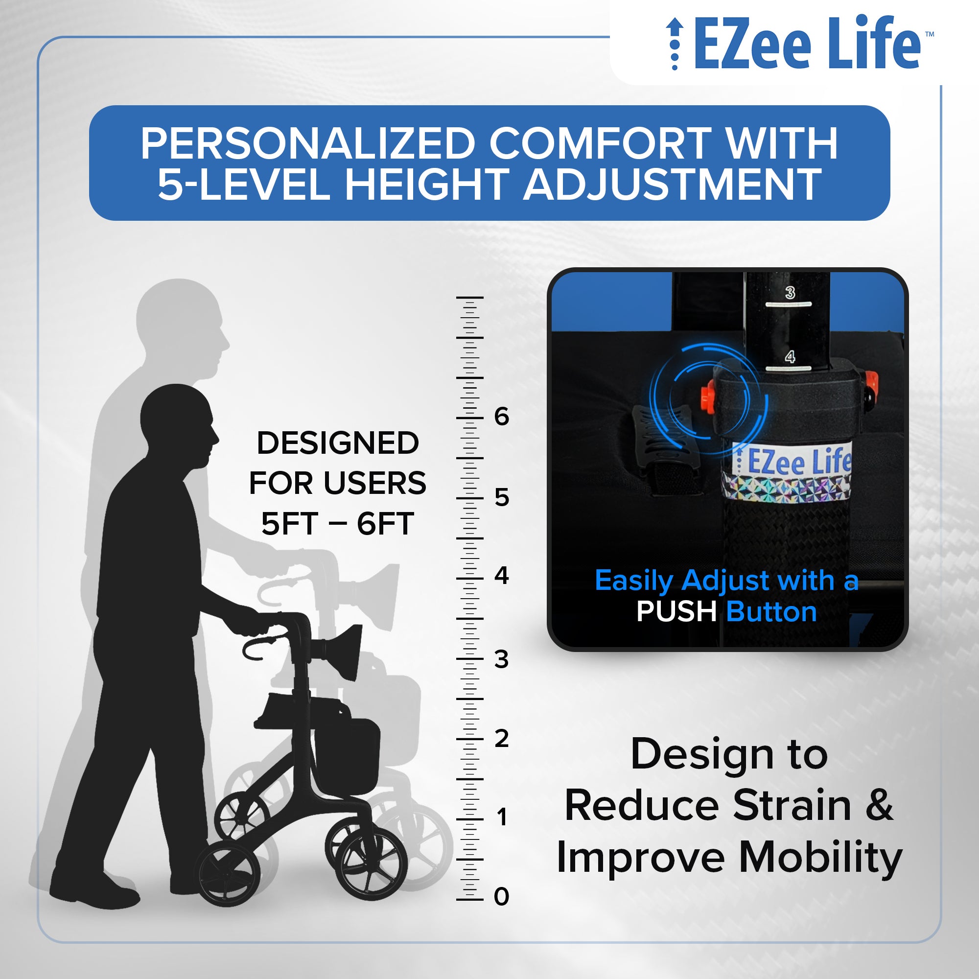 EZee Life Carbon Fiber Rollator CH3018 | Ultra-Lightweight 5.8 kg Walker Canada