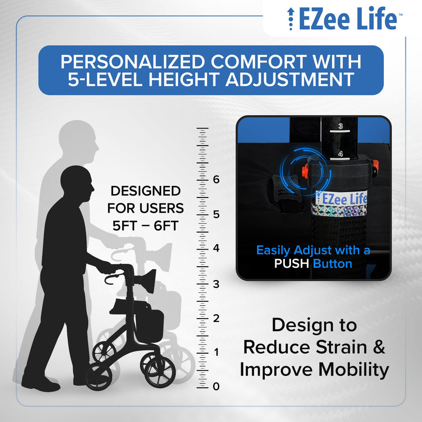EZee Life Carbon Fiber Rollator CH3018 | Ultra-Lightweight 5.8 kg Walker Canada