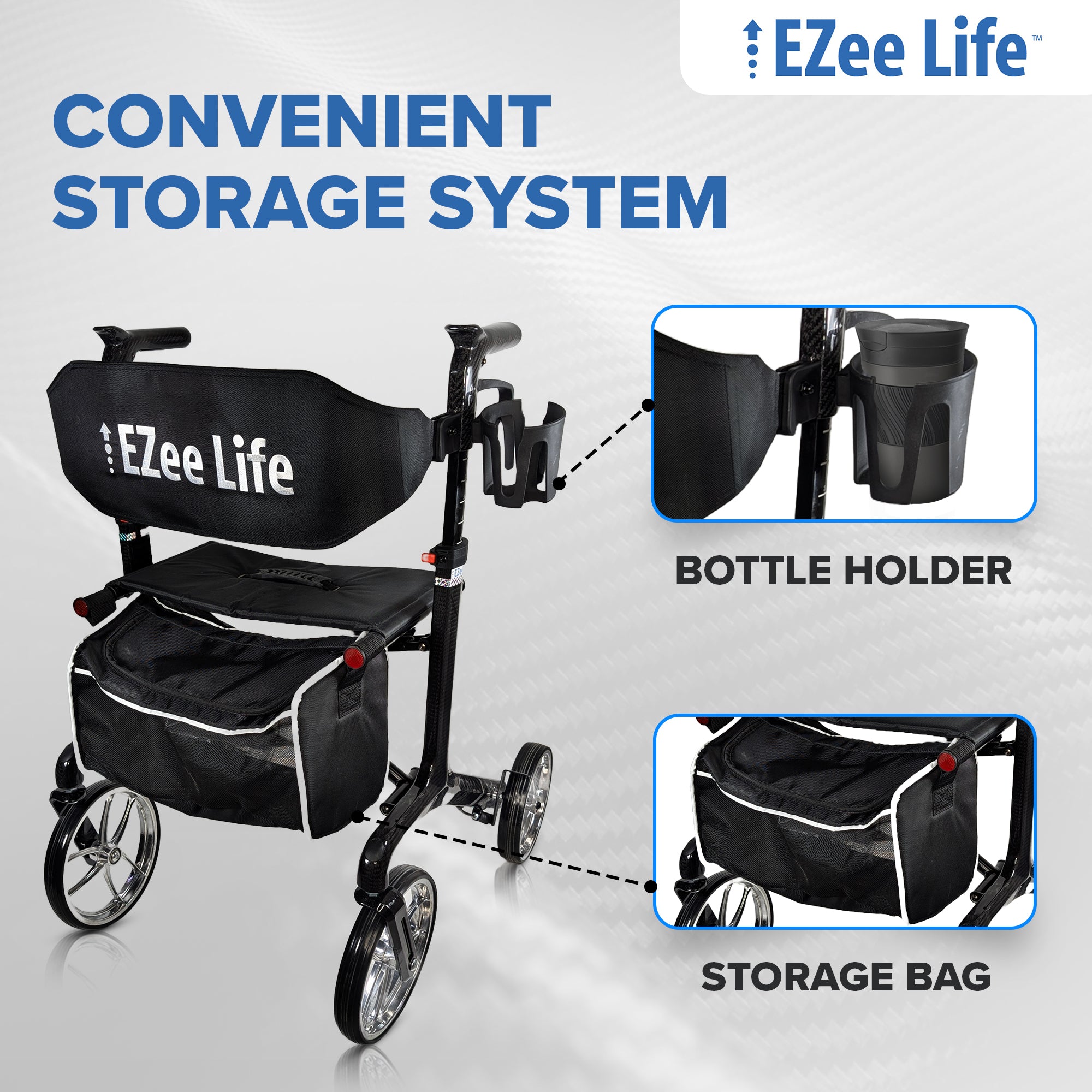 EZee Life Carbon Fiber Rollator CH3018 | Ultra-Lightweight 5.8 kg Walker Canada