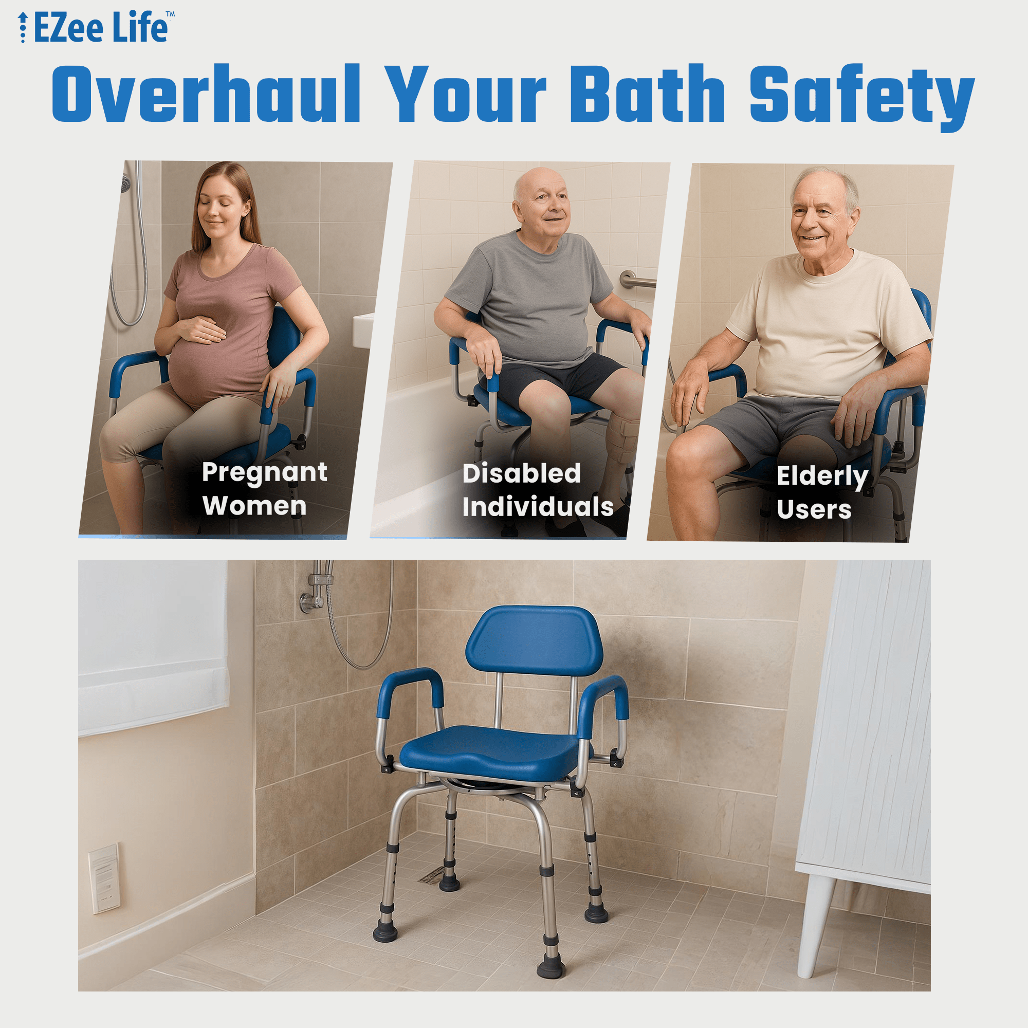 EZee Life CH2075 Swivel Shower Chair | 360 Seat Padded Arms 350 lb Canada