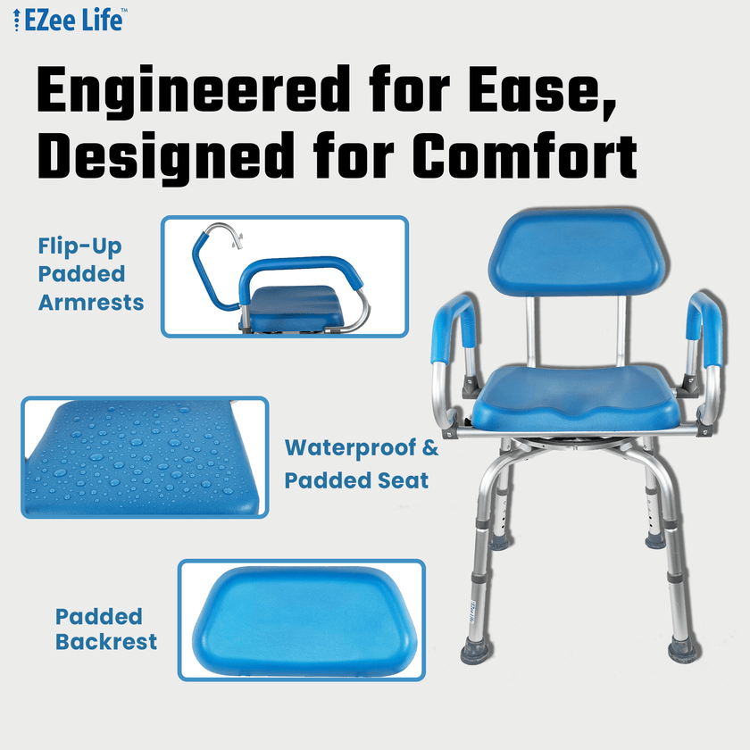 EZee Life CH2075 Swivel Shower Chair | 360 Seat Padded Arms 350 lb Canada