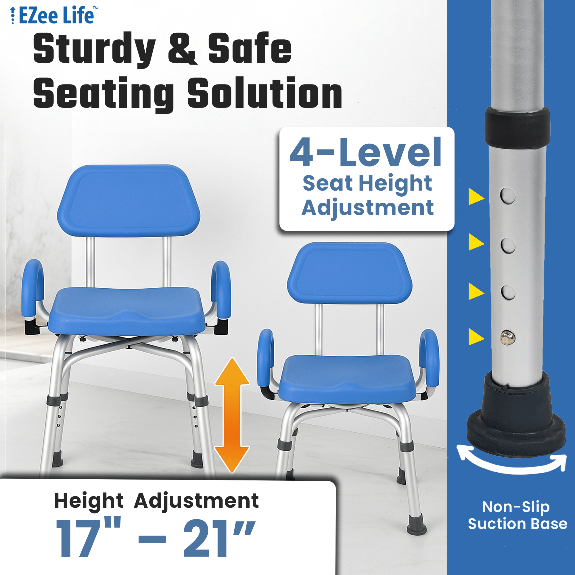 EZee Life CH2075 Swivel Shower Chair | 360 Seat Padded Arms 350 lb Canada