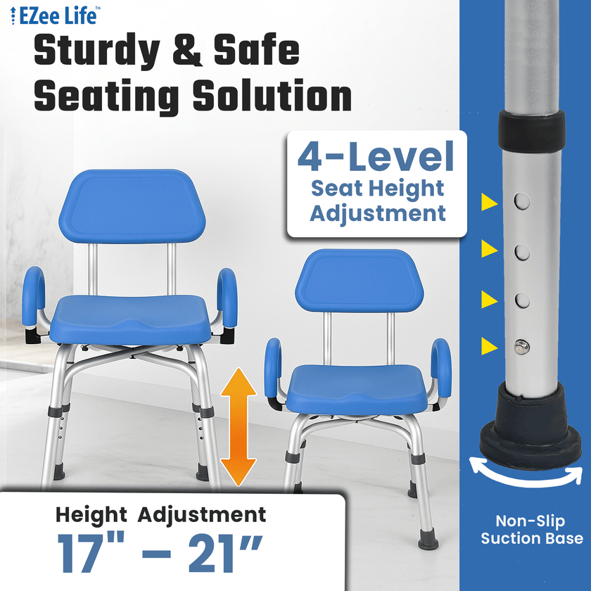 EZee Life CH2075 Swivel Shower Chair | 360 Seat Padded Arms 350 lb Canada