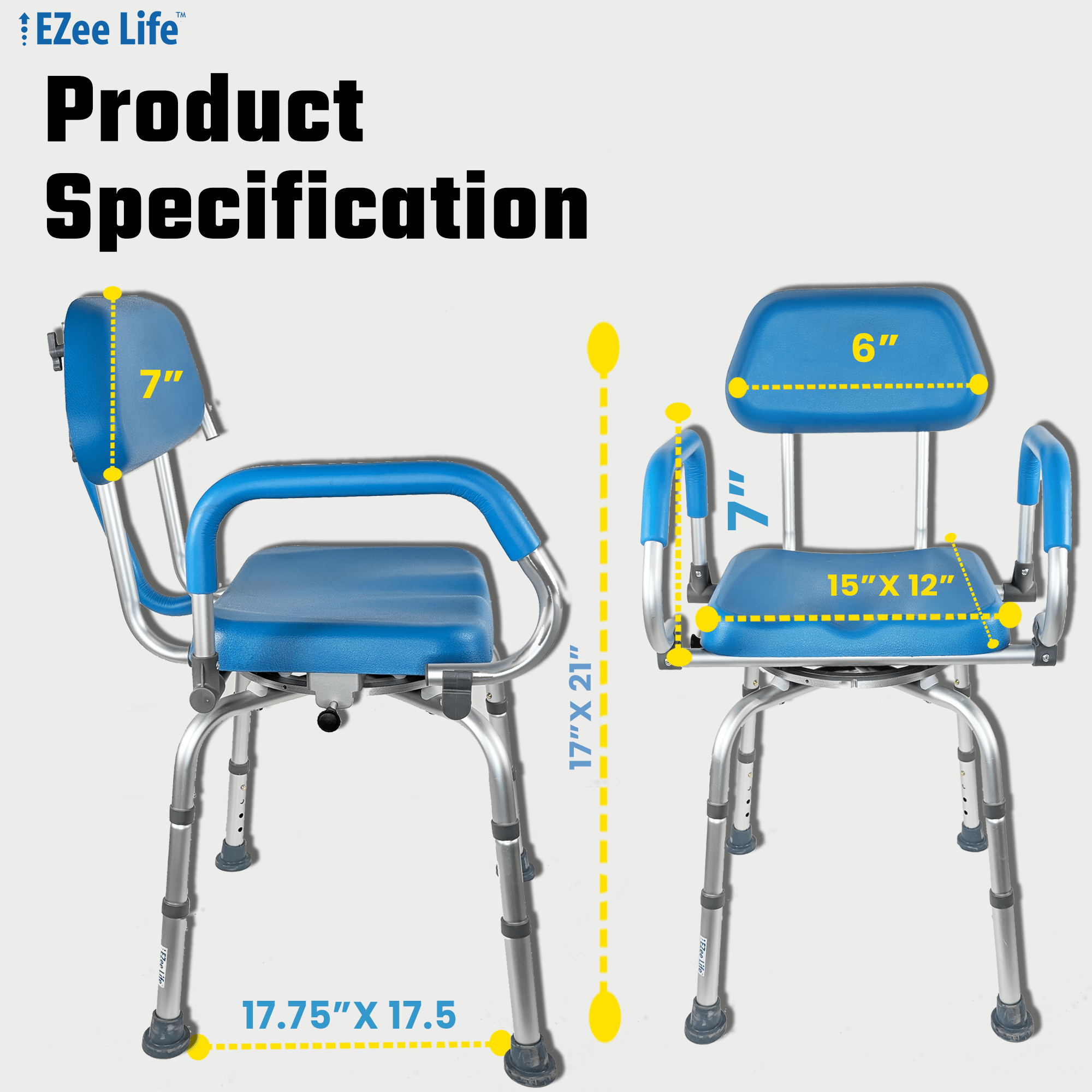 EZee Life CH2075 Swivel Shower Chair | 360 Seat Padded Arms 350 lb Canada