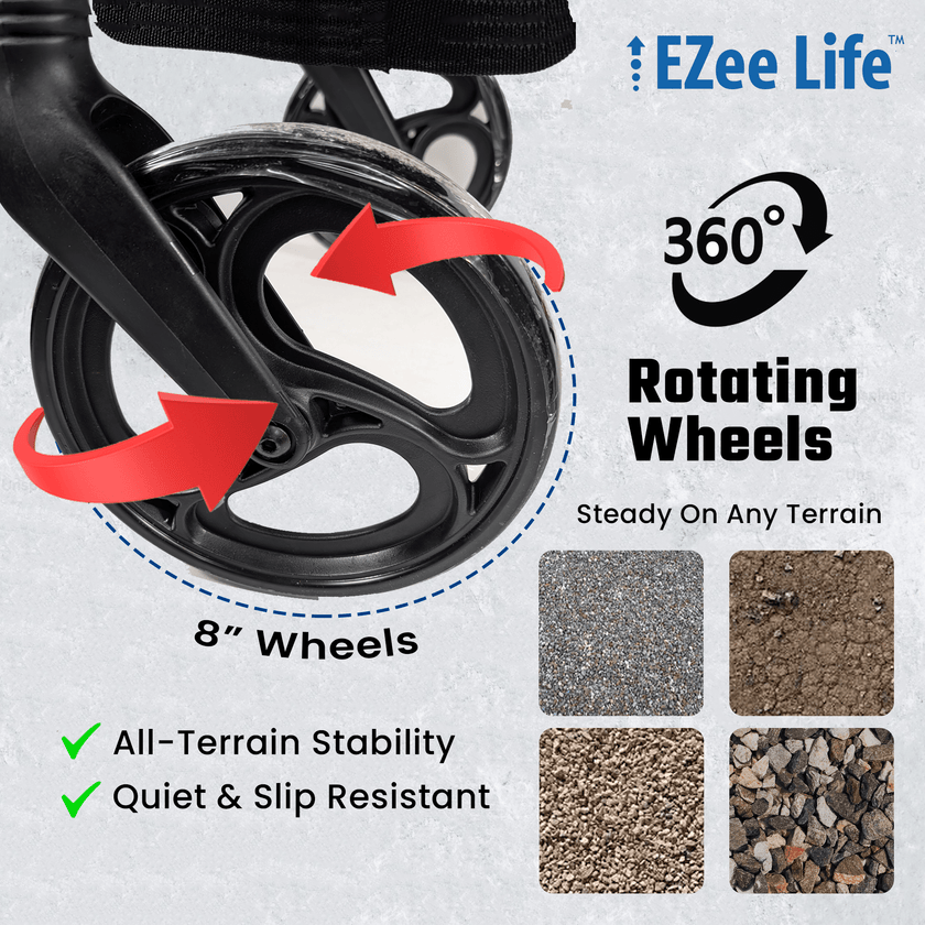 EZee Life Folding Rollator Walker CH2077 | Lightweight Height-Adjustable Mobility Aid Canada
