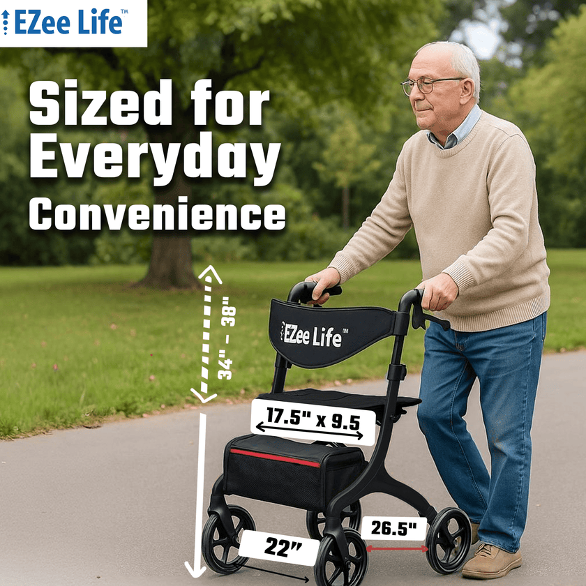 EZee Life Folding Rollator Walker CH2077 | Lightweight Height-Adjustable Mobility Aid Canada