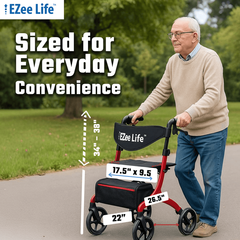 EZee Life Folding Rollator Walker CH2077 | Lightweight Height-Adjustable Mobility Aid Canada