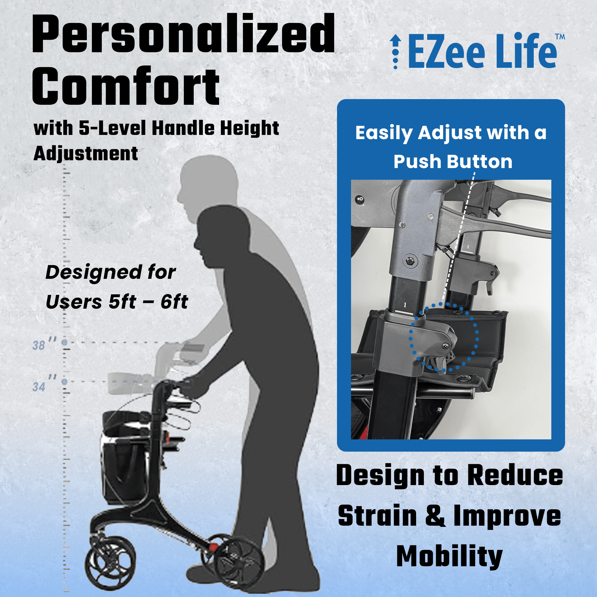 EZee Life Folding Rollator Walker CH2077 | Lightweight Height-Adjustable Mobility Aid Canada