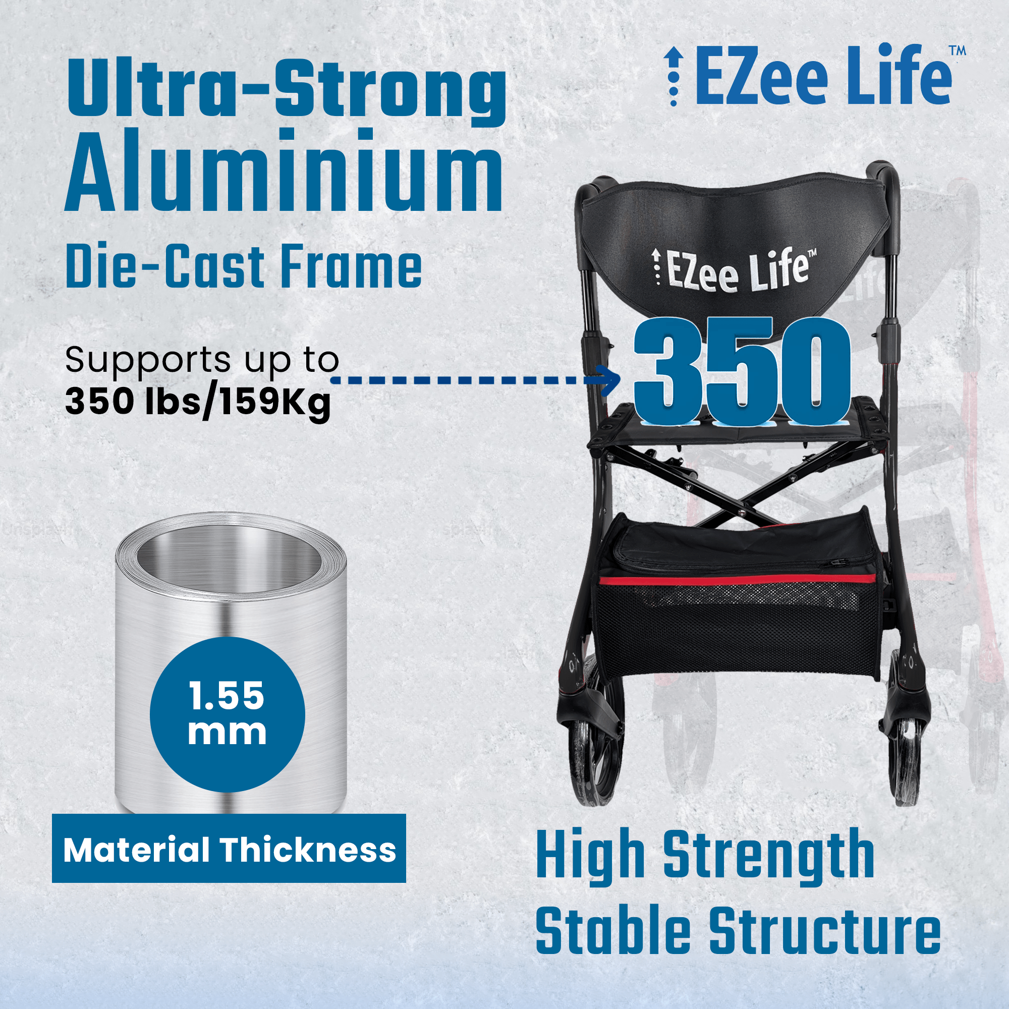 EZee Life Folding Rollator Walker CH2077 | Lightweight Height-Adjustable Mobility Aid Canada