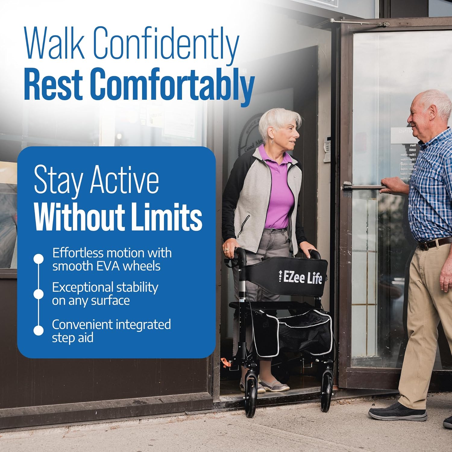 EZee Life Lightweight Steel Rollator CH3017 | European Design 4-Wheel Walker Canada