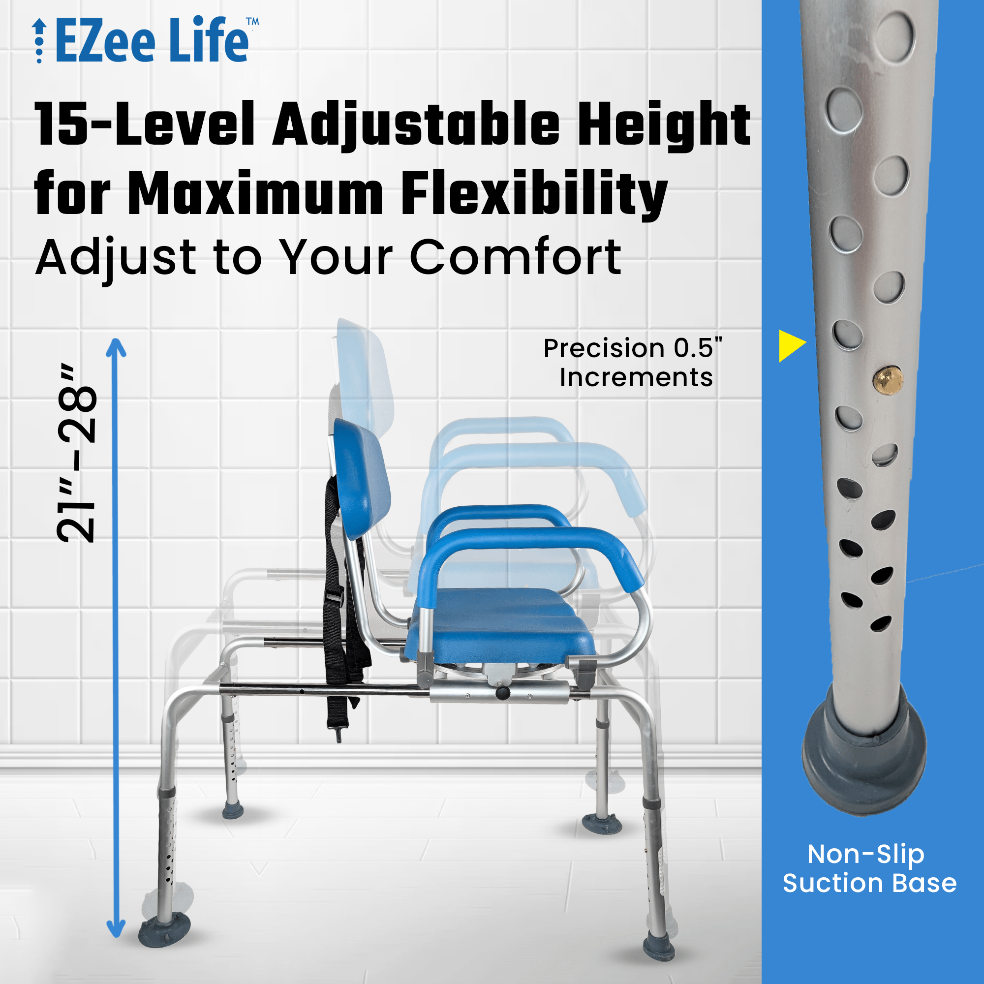 EZee Life CH2076 Sliding Swivel Padded Transfer Bench | 360 Shower Chair Canada