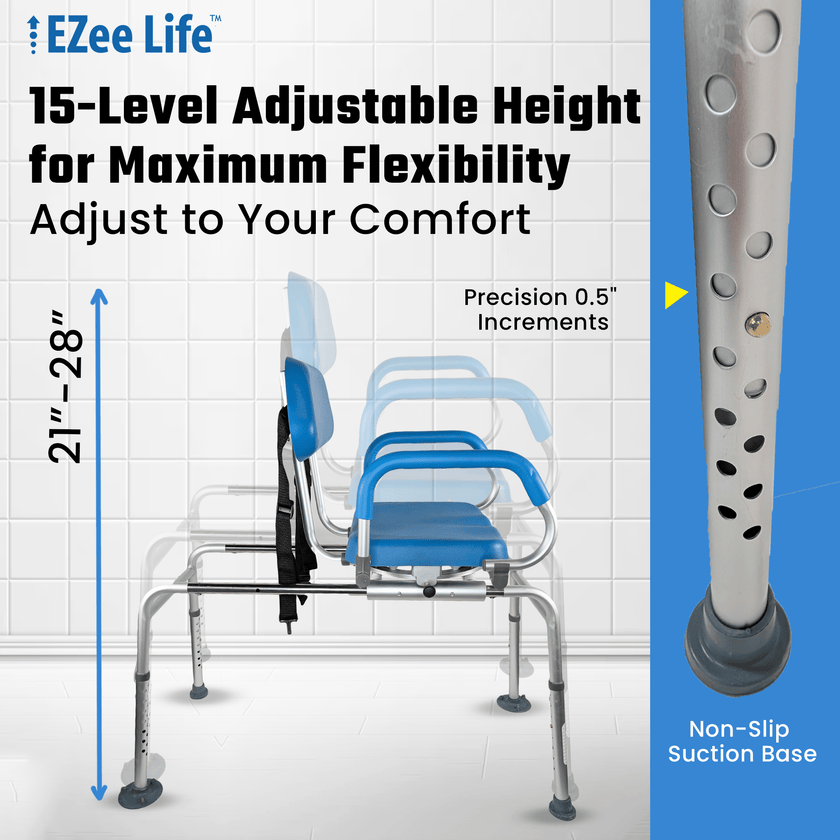 EZee Life CH2076 Sliding Swivel Padded Transfer Bench | 360 Shower Chair Canada