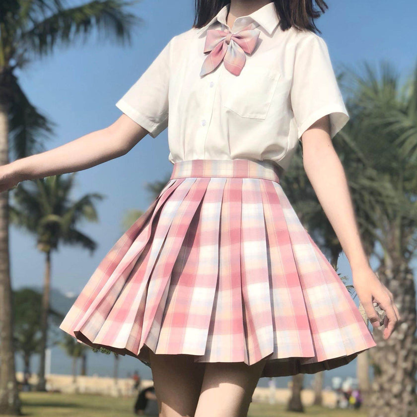 Student Jk Plaid Skirt Preppy Style Mini Pleated  Kilt Skirt