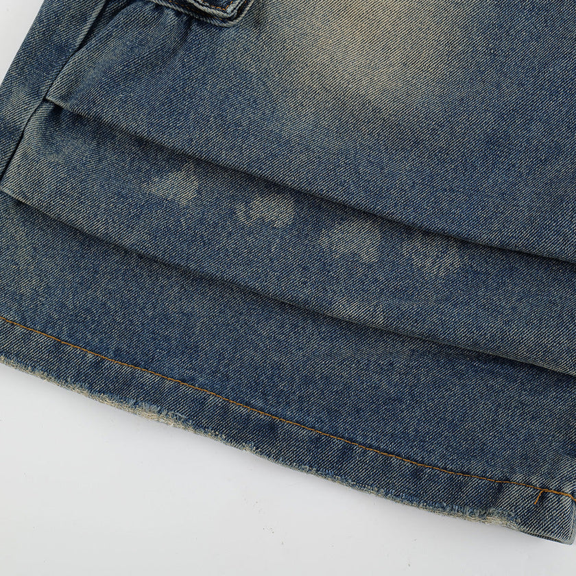 Old Washing Workwear Denim Shorts Men Jeans