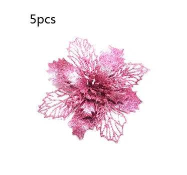 Glitter Artifical Christmas Flowers Christmas Tree Decorations For Home Fake Flowers Xmas Ornaments New Year Decor