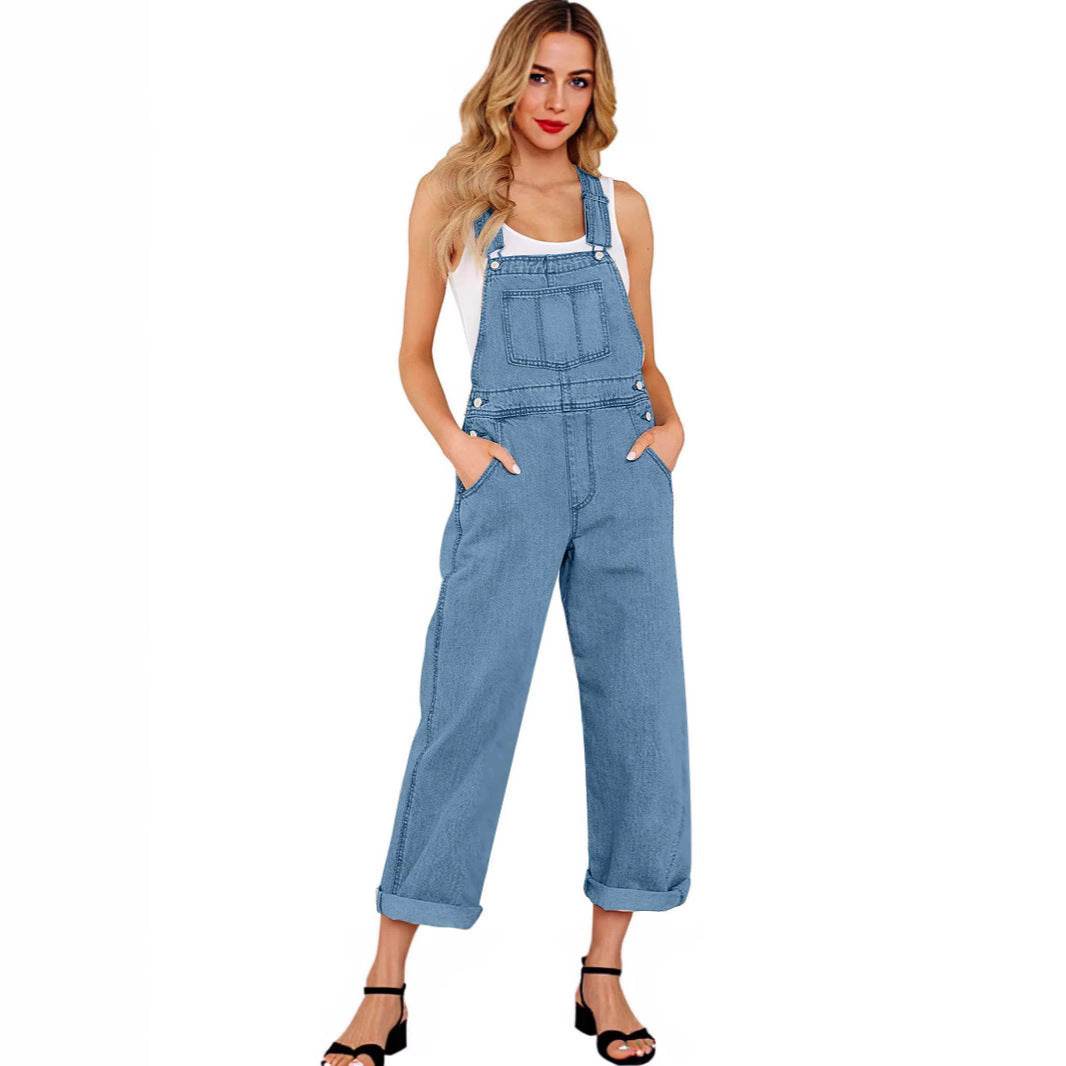 Jeans with Suspender Buttons – Women’s Wide Leg High Waist Denim