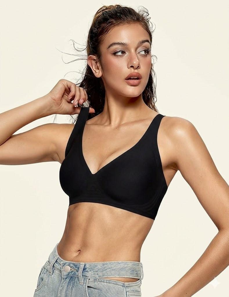 Women's Wireless Deep V Plunge Bralette with Jelly Band Support for Everyday Wear