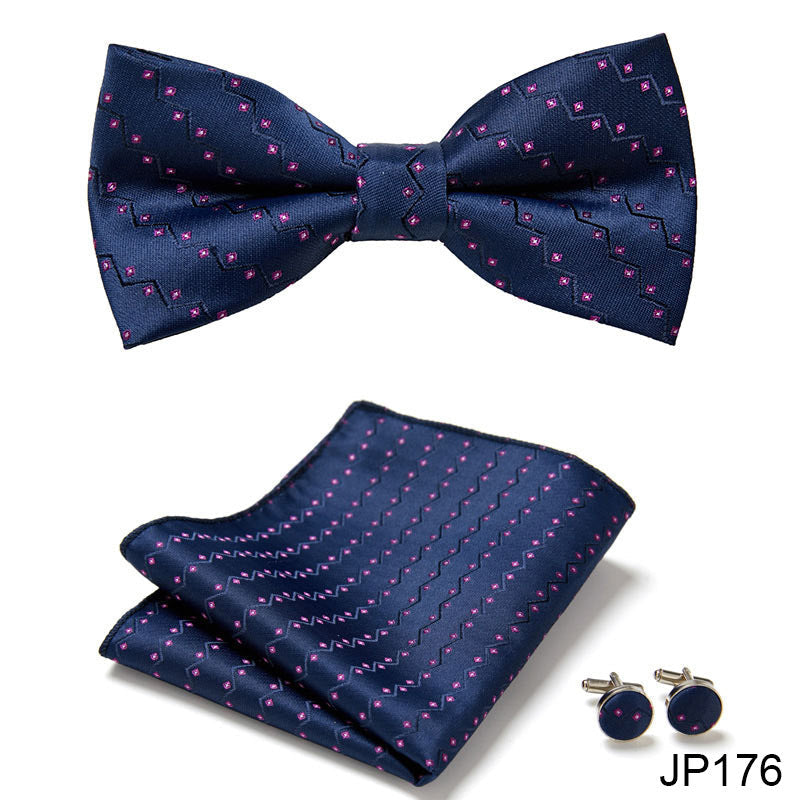 Men's Jacquard Bow Tie Set – Bow Tie, Pocket Square & Cufflinks | 36 Colors | Canada & USA