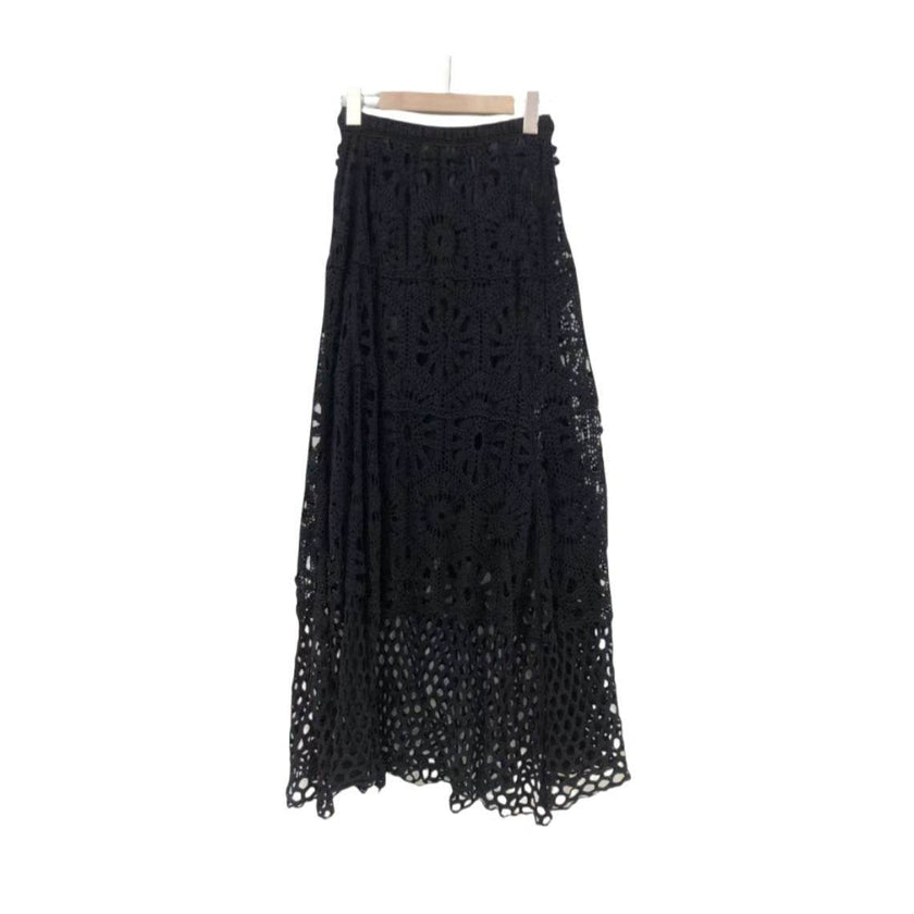 Spring Summer Crochet Lace Patchwork A- Line Beach Skirt Holiday Style Hollow-out flared flowy Maxi Skirt