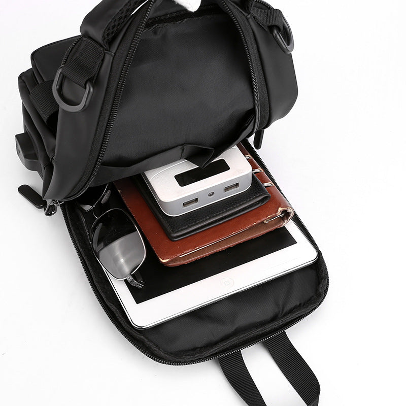 Men's Multifunction Nylon Backpack Crossbody Shoulder Bag with USB Charging Port