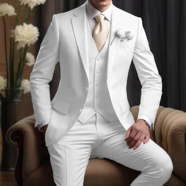 Elegant Business Banquet Suit Set for Men – 3-Piece Slim Fit Formal Suit (Jacket, Vest & Pants)