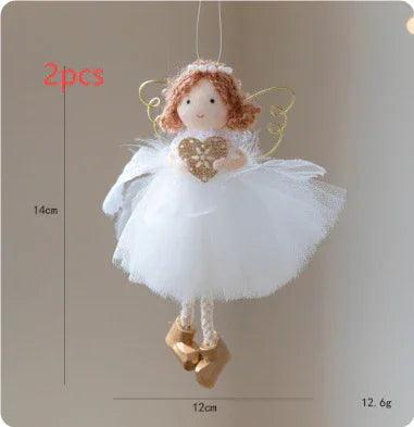 Christmas White Tulle Skirt Golden Wings Angel Girl Pendant