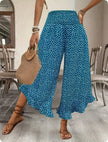 Women's Floral Smocked High Waist Wide Leg Palazzo Pants – Boho Casual Trousers S–XXL
