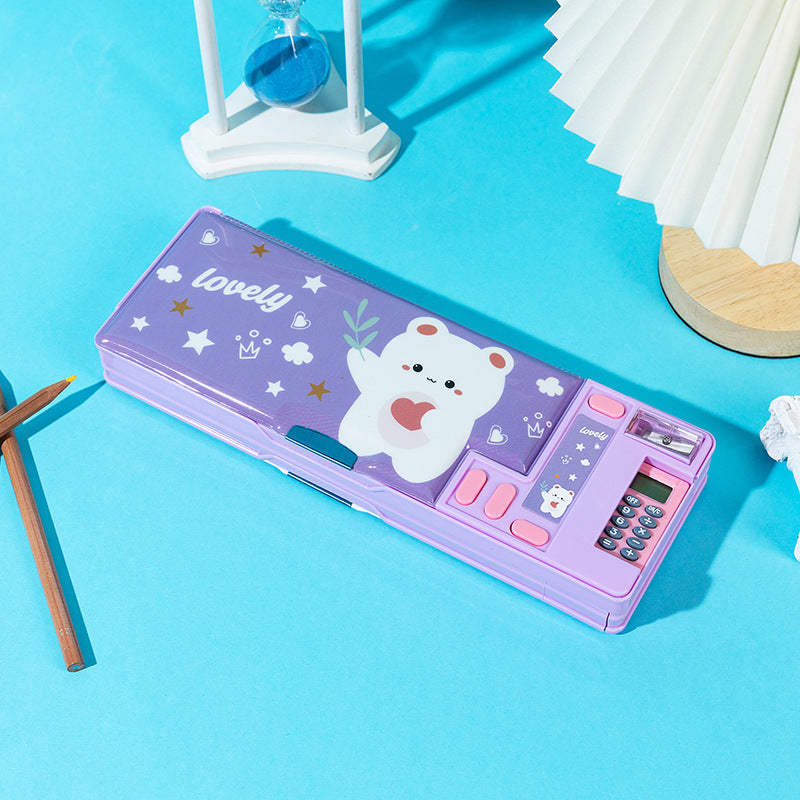 Kawaii Multifunctional Pencil Box with Calculator & Sharpener – Large Capacity