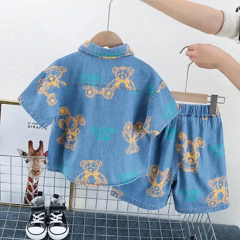 Denim Short Sleeve Shirt Outfit Trendy Handsome Clothes Boys Denim two piece for boys