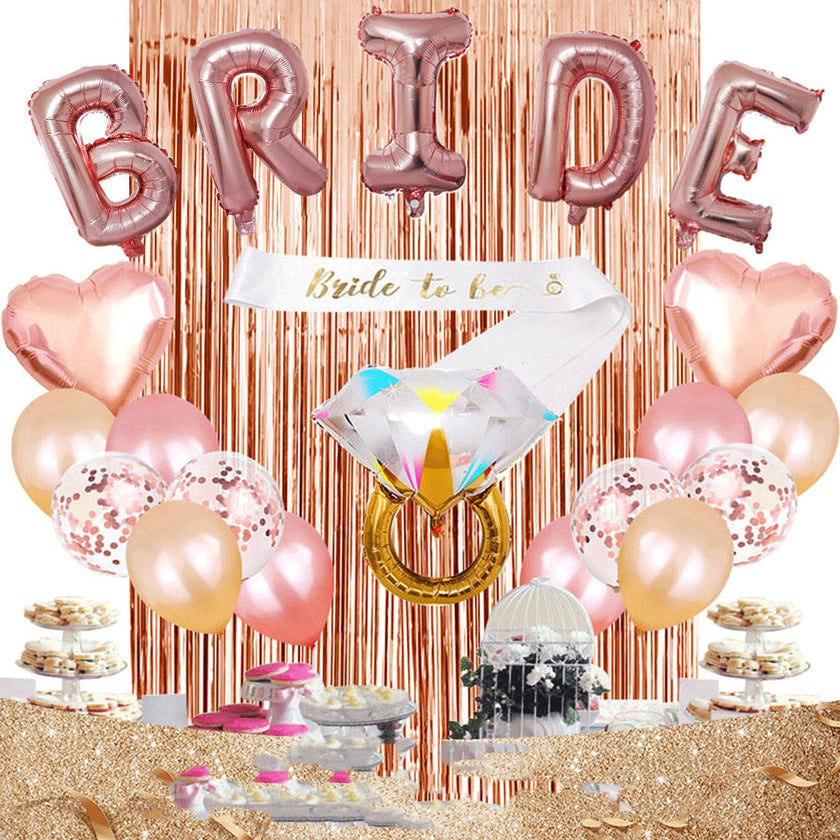 Bachelor Party Balloon Set – Bride Shoulder Strap, Diamond Ring & Rose Gold Foil Balloons