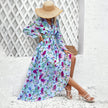 Fashion Florals Print Long Sleeve Dress Casual Holiday Tight-waisted V-neck Dresses Women Clothing