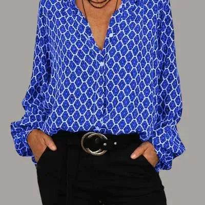 Women's V-Neck Button-Down Blouse, Long Sleeve Shirt