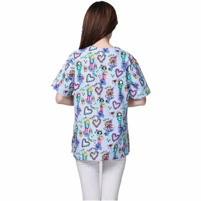 Cartoon Printing Hand Washing Suit Short Sleeve Small Shirt Beautician Pet Hospital Brush Hand Doctor Overalls