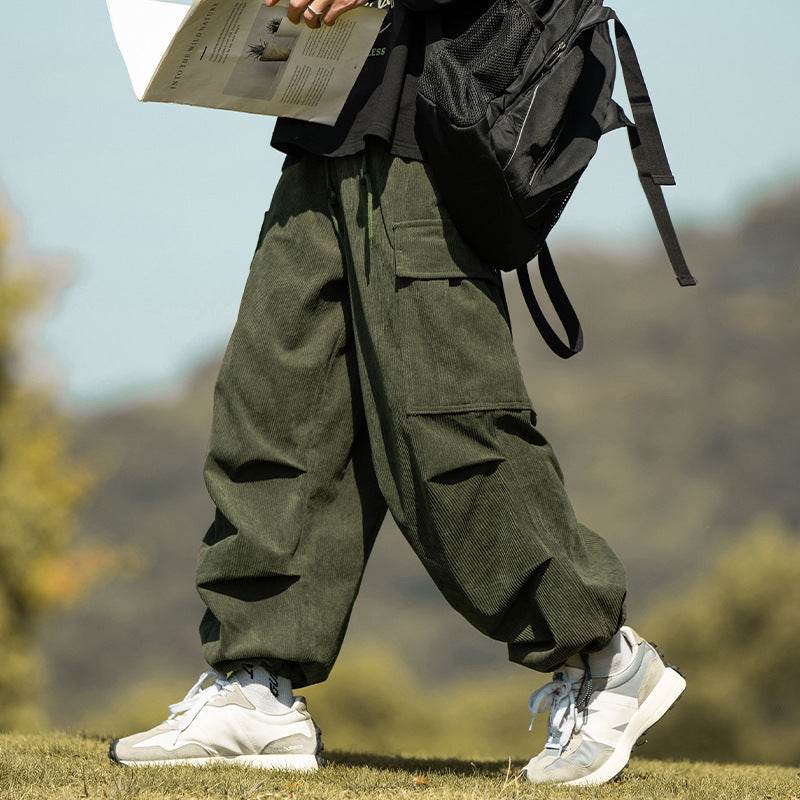 Autumn And Winter Straight Casual Wide-leg Corduroy Baggy Cargo Pant Overalls Men