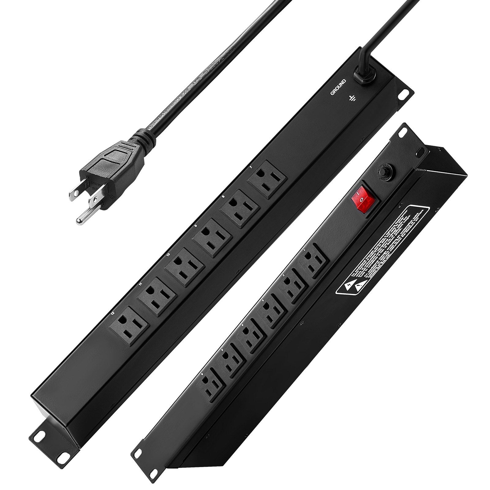 19-Inch 1U Rack PDU Power Strip, 12 Outlets, 15A with Surge and Overload Protection