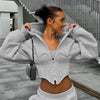 Y2K Slim-Fit Zip-Up Corset Hoodie – Long Sleeve Street Fashion Cardigan in Grey & White (S–L)