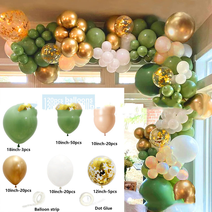 120PCS Avocado Green Balloon Garland Kit – Sage, Blush & Gold Party Decor