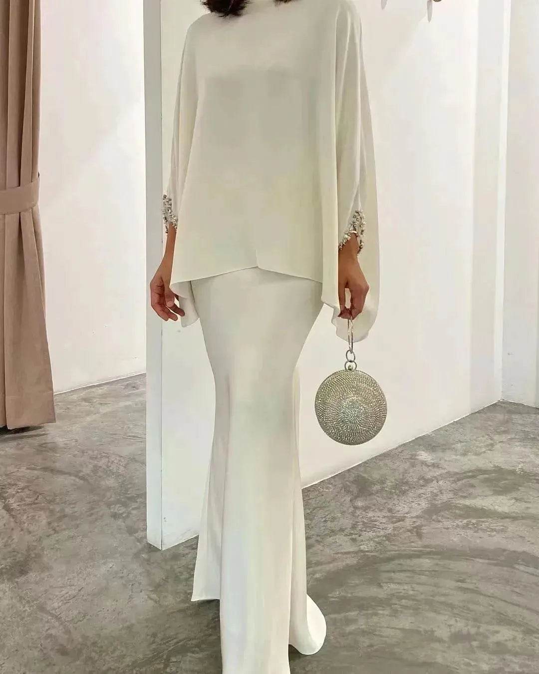 Women's Middle East Pearl Mop Dress Suit Arabtop and Blouse Elegant Matching ArabTop and Skirt suit  Arab2 piece outfit
