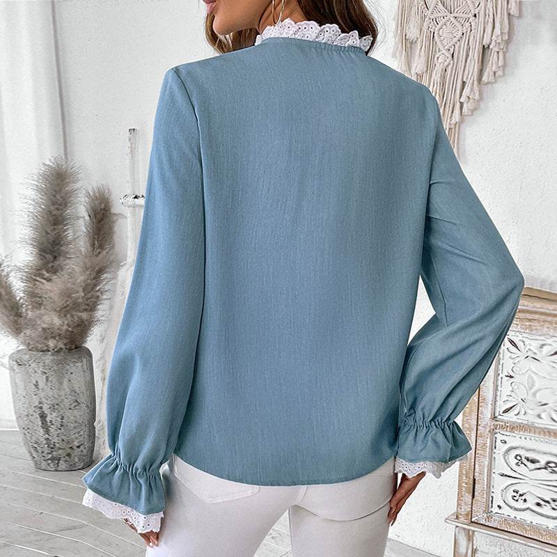 Elegant Single-breasted button Blue Shirt For Women