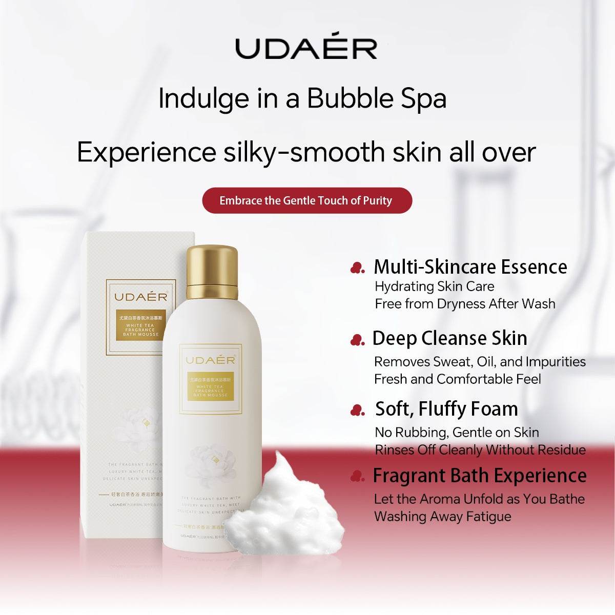 UDAER Cream Bubble Bath Hydrating Shower Gel Gentle Cleansing Body Wash