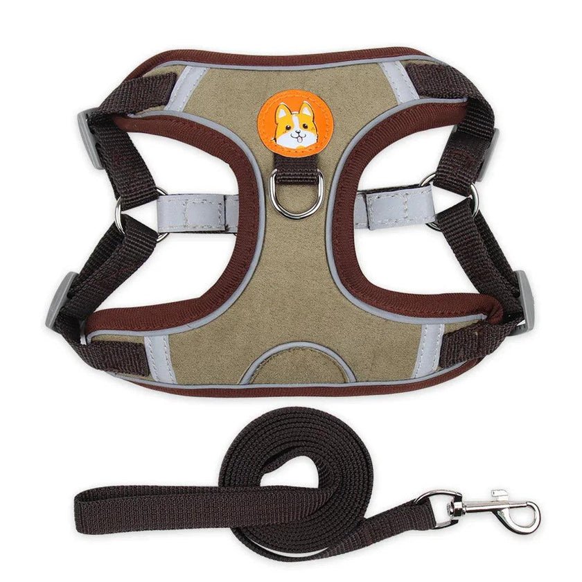 Reflective Soft Mesh Dog & Cat Harness with Leash Set – Blue, Green, Orange, Purple, Red, Grey | S–XL