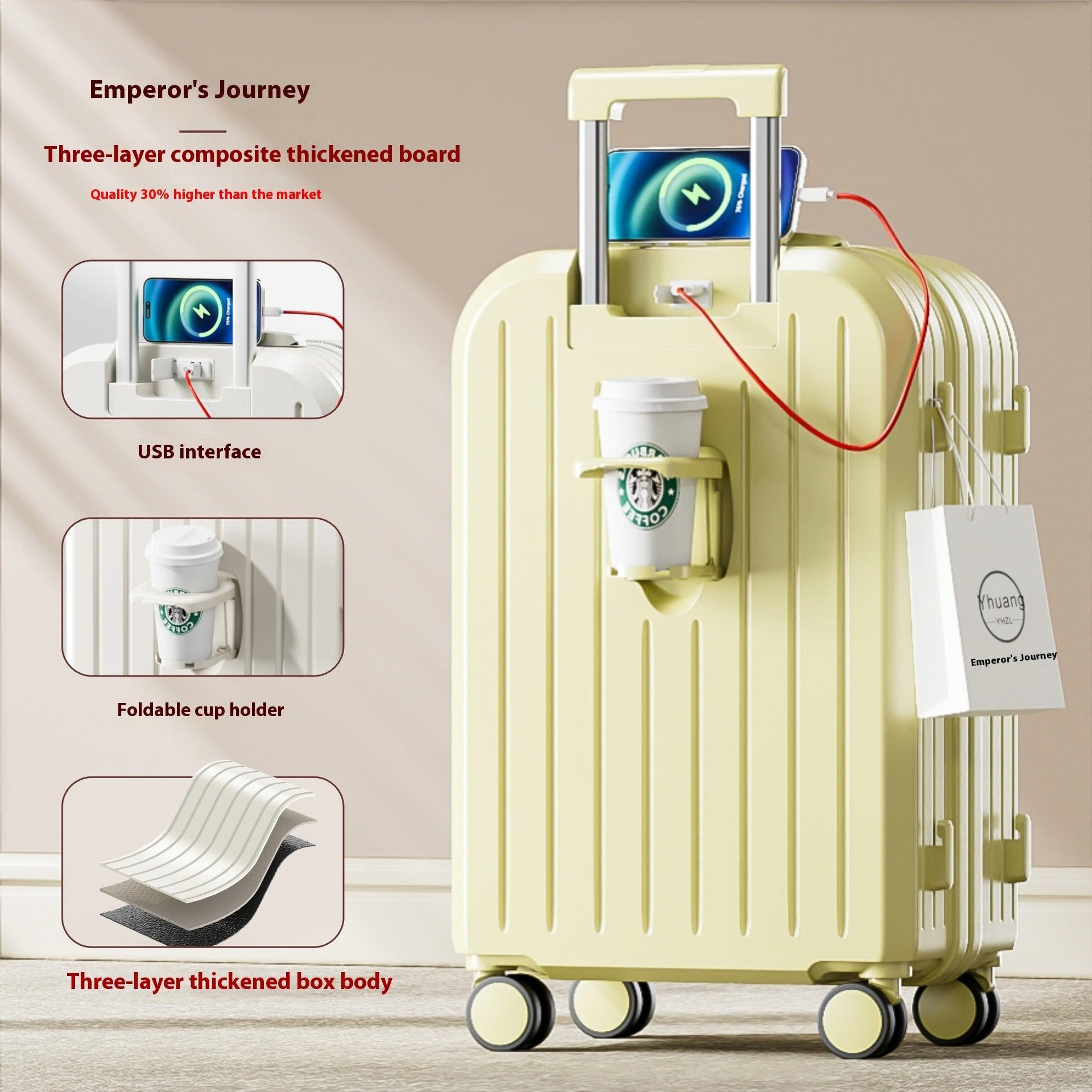 Multifunctional Smart Carry-On Suitcase with USB Port, Cup Holder & Spinner Wheels